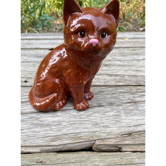 Vintage 1970s Brown Ceramic Cat Kitty Figurine - Picture 4 of 8